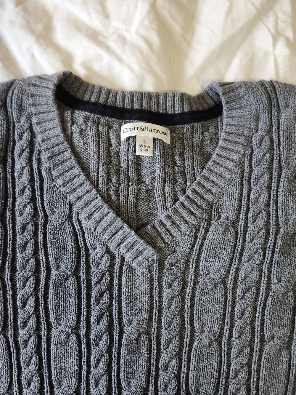 croft & barrow Charcoal Cable-Knit V-Neck Sweater